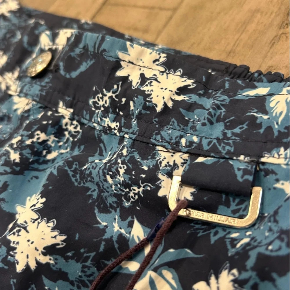 Peter Millar Swim Shorts/Trunks Mens Blue Lined Floral Bathing Suit EUC